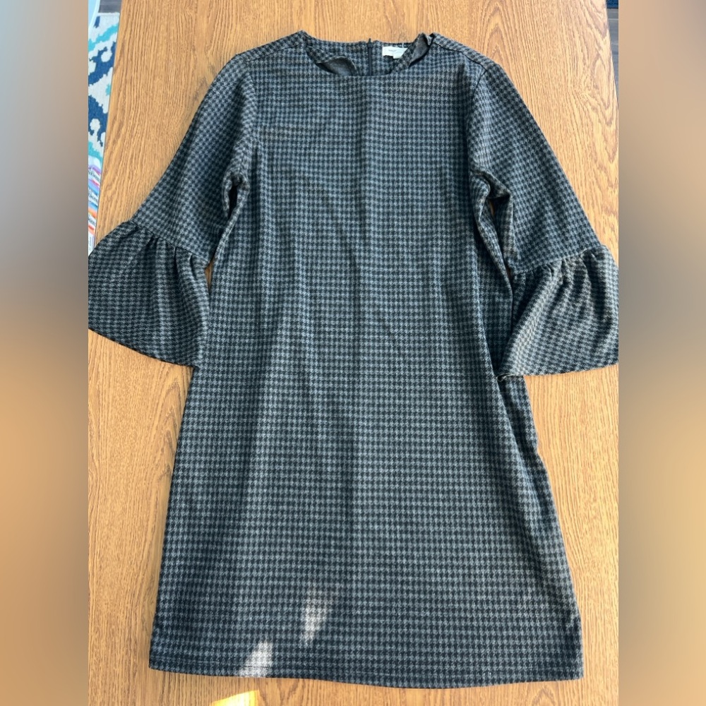 BeachLunchLounge Black Houndstooth Tunic Dress Short‎ Bell Sleeve Size M